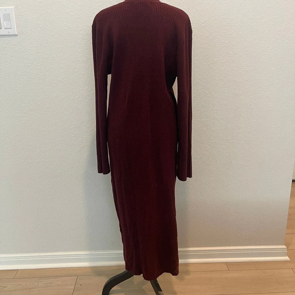 Spense Woman Burgundy Ribbed Long Sleeve Button Front Cardigan Dress Size 1X - Picture 3 of 8